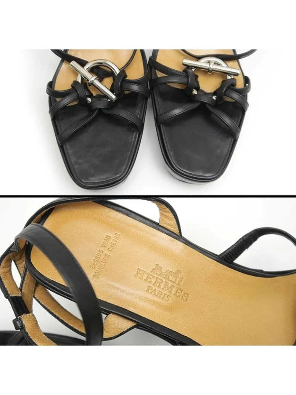 Hermes Echape Sandals 38.5 Black - Picture 4 of 8
